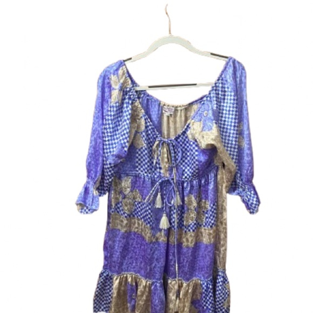 Paths of the Spirit Blue Floral Silk Dress
